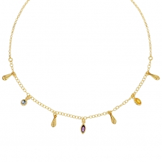Collier avec pampilles en forme de gouttes de cristal, en argent 925/1000 doré