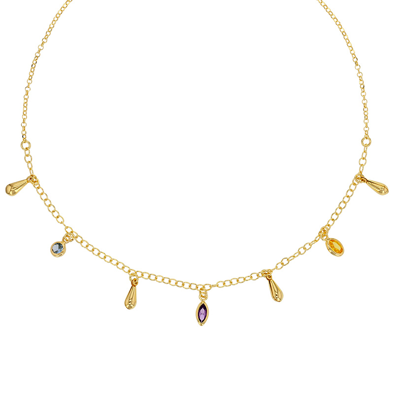 Collier avec pampilles en forme de gouttes de cristal, en argent 925/1000 doré