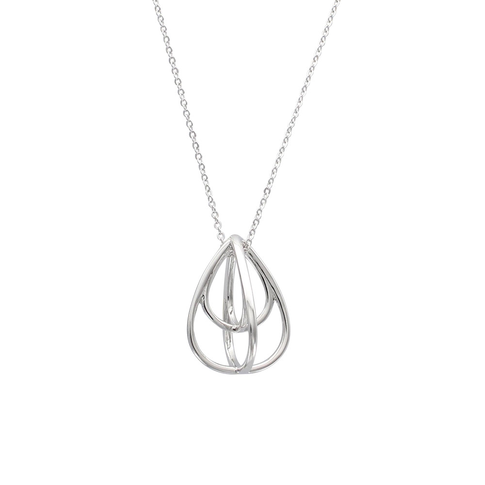 Collier avec pendentif ovale et volutes en argent rhodié 925/1000