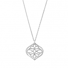 Collier avec pendentif ovale, motif en arabesque ajourée en argent rhodié 925/1000