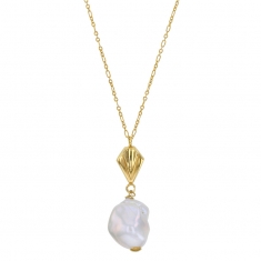 Collier avec perle d’imitation blanche en argent 925/1000 doré
