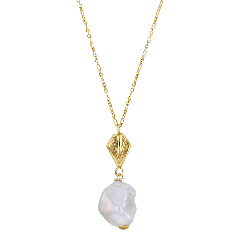 Collier avec perle d’imitation blanche en argent 925/1000 doré