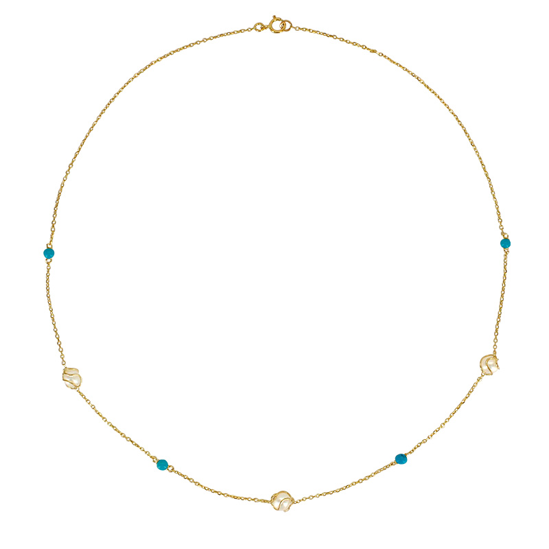 Collier avec perles de culture d'eau douce entourées et boules d’améthyste, Or 375/1000