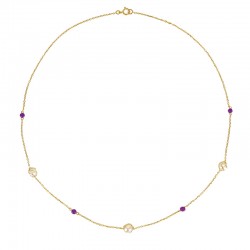Collier avec perles de culture d'eau douce entourées et boules d’améthyste, Or 375/1000