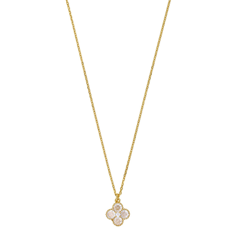 Collier avec quadrilobe orné de 4 oxydes, en argent 925/1000 doré