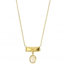 Collier avec rectangle bombé et pampille ovale en nacre, argent 925/1000 doré