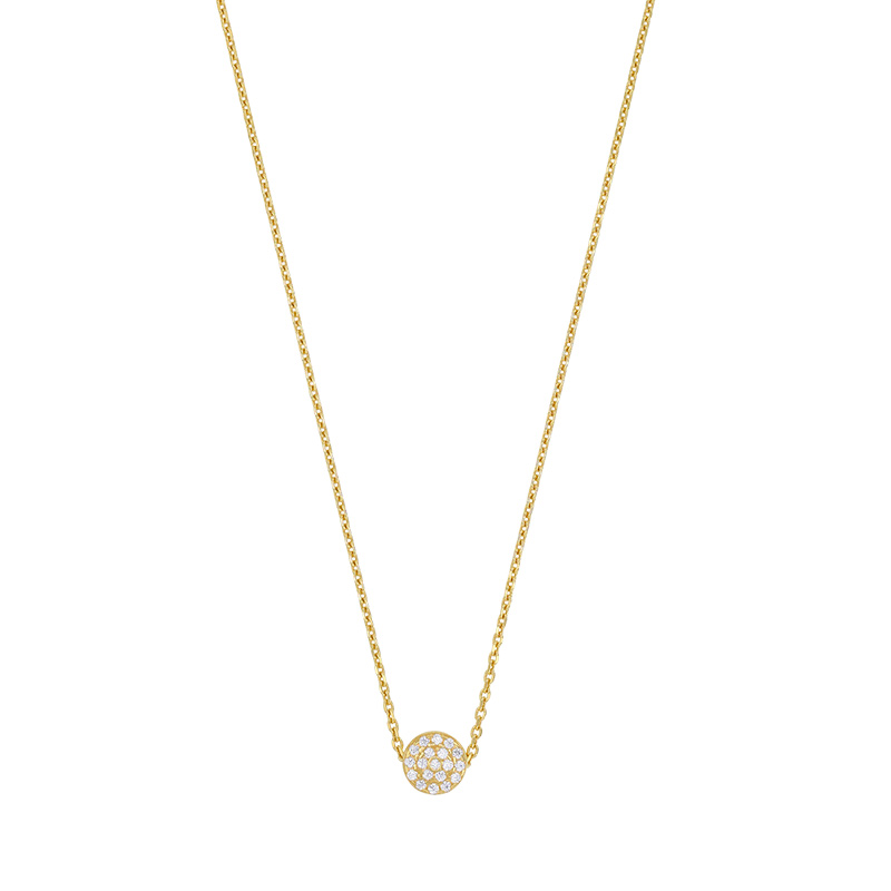 Collier avec rond orné d’oxydes de zirconium, coulissant sur la chaîne, en argent 925/1000 doré