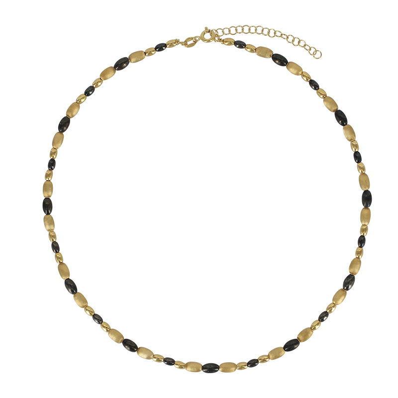 Collier avec ronds forme ovales brossés et en ruthénium, argent 925/1000 doré
