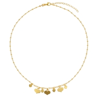 Collier avec une chaîne de boules, pampilles et des coeurs en argent 925/1000 doré