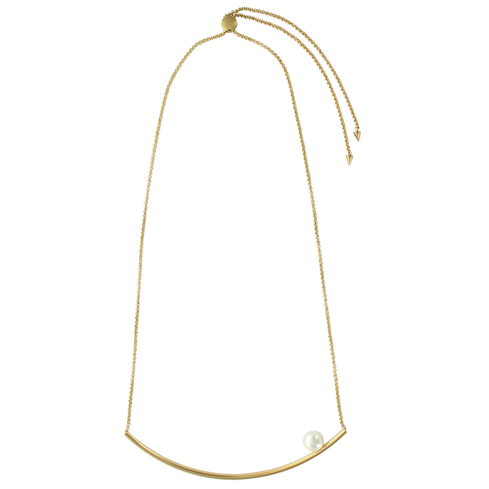 Collier barre arrondi doré orné d'une perle synthétique, fermoir coulissant