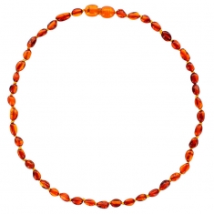 Collier bébé en pierres d'ambre couleur cognac avec fermoir clip