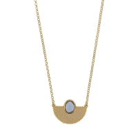Collier BOHEMIAN MELODY demi-cercle en argent 925/1000 doré avec ovale en Oeil de chat gris
