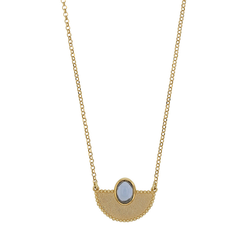 Collier BOHEMIAN MELODY demi-cercle en argent 925/1000 doré avec ovale en Oeil de chat gris