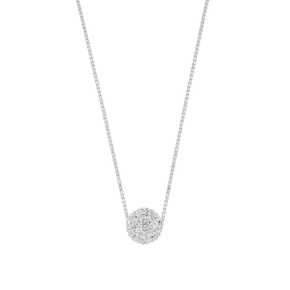 Collier boule Cristal blanc 8mm, argent 925/1000 rhodié