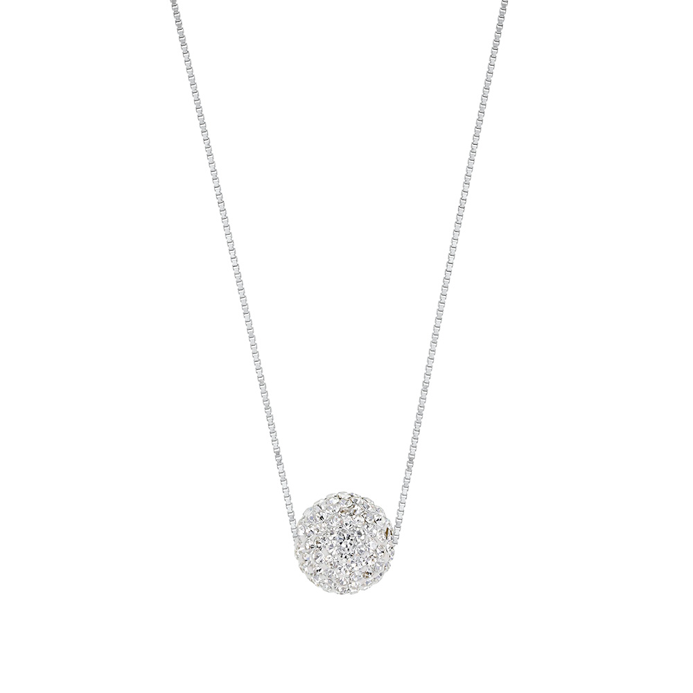 Collier boule Cristal blanc 8mm, argent 925/1000 rhodié