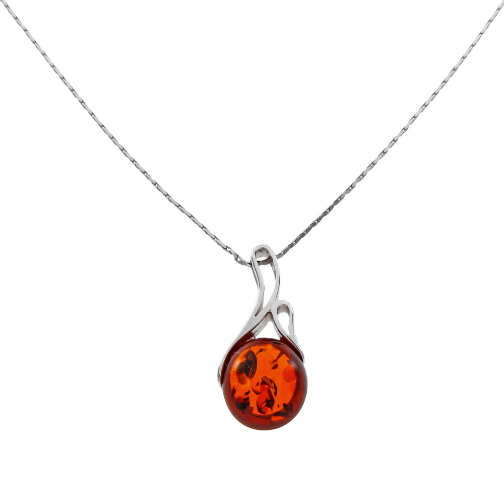 Collier boule d'Ambre avec armature fantaisie en argent 925/1000 rhodié