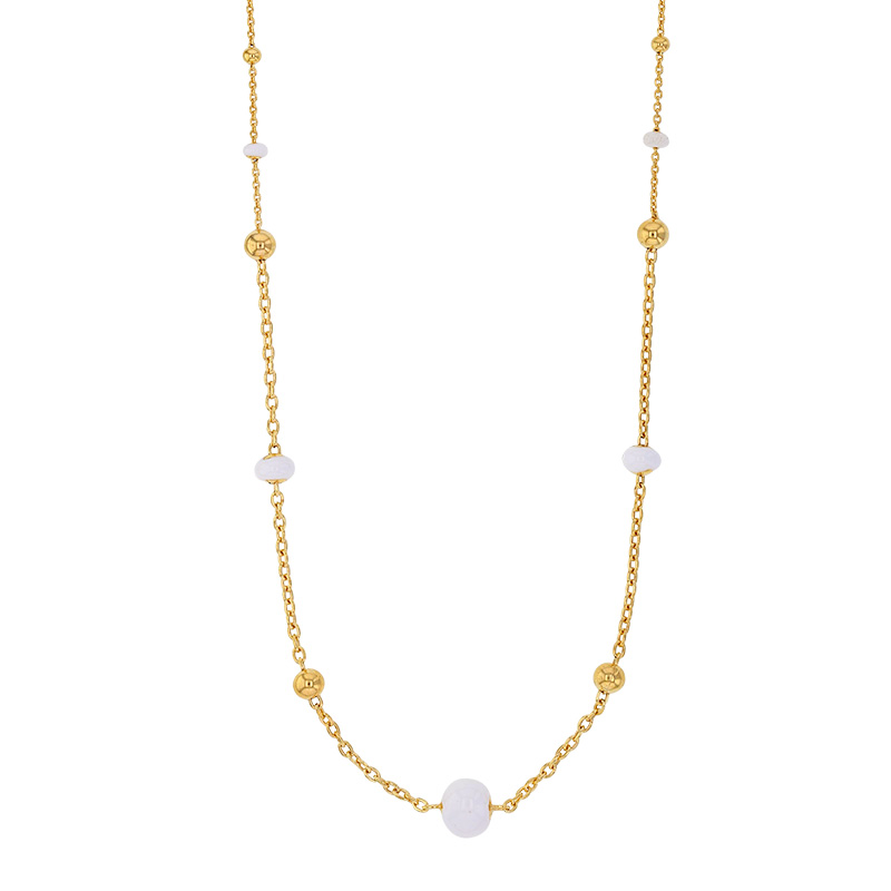 Collier boules blanches en émail et argent 925/1000 doré