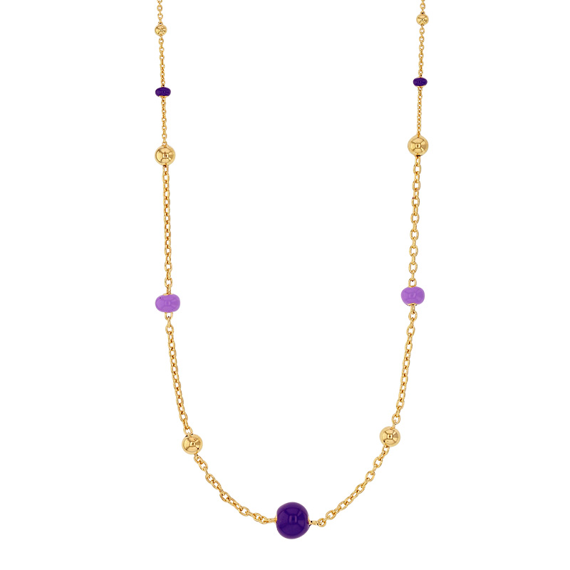 Collier boules blanches en émail et argent 925/1000 doré