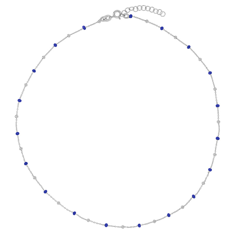 Collier boules émaillées bleu marine, argent 925/1000 rhodié