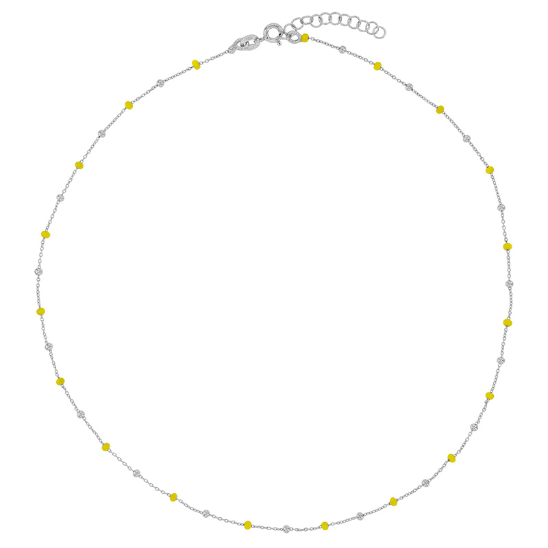 Collier boules émaillées jaune, argent 925/1000 rhodié