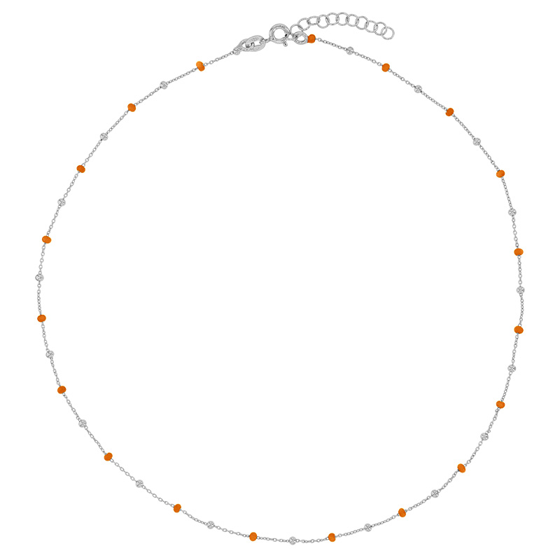 Collier boules émaillées orange, argent 925/1000 rhodié