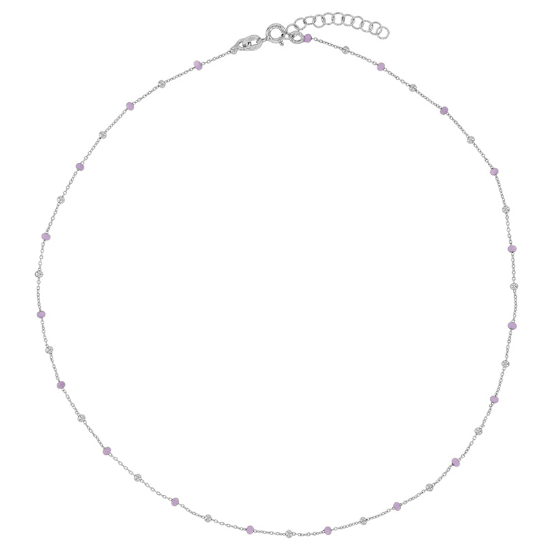 Collier boules émaillées rose, argent 925/1000 rhodié