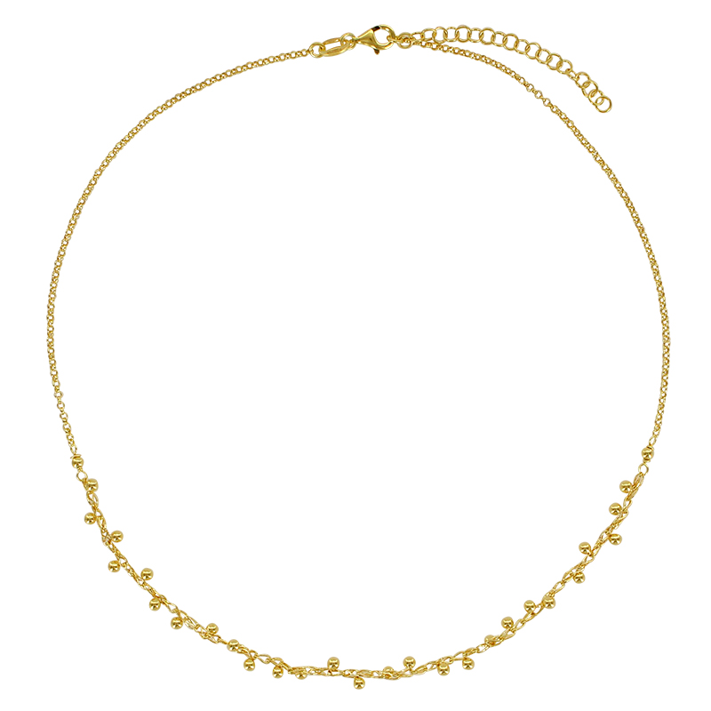 Collier boules en pampille, argent 925/1000 doré