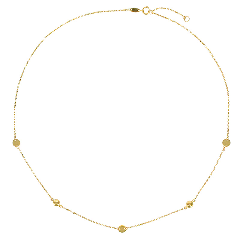 Collier 2 boules et 3 ronds, Or 375/1000
