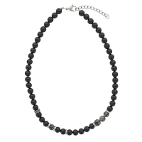 Collier boules Onyx et Quartz et éléments en Acier