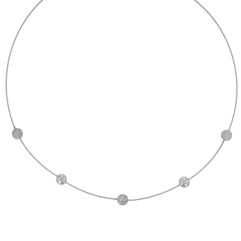 Collier câble 2 boules et 3 boules brossées lisses et argent 925/1000 rhodié