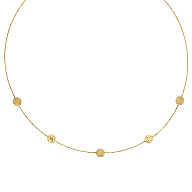 Collier câble 2 boules et 3 boules brossées lisses et argent 925/1000 rhodié