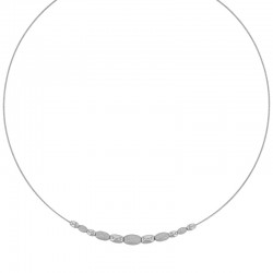 Collier câble boules ovales brossées brillantes, argent 925/1000 rhodié