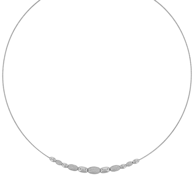 Collier câble boules ovales brossées brillantes, argent 925/1000 rhodié