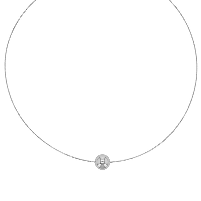 Collier câble grande boule lisse argent 925/1000 rhodié