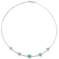 Collier câble orné de pierres Larimar et tubes en argent 925/1000 rhodié