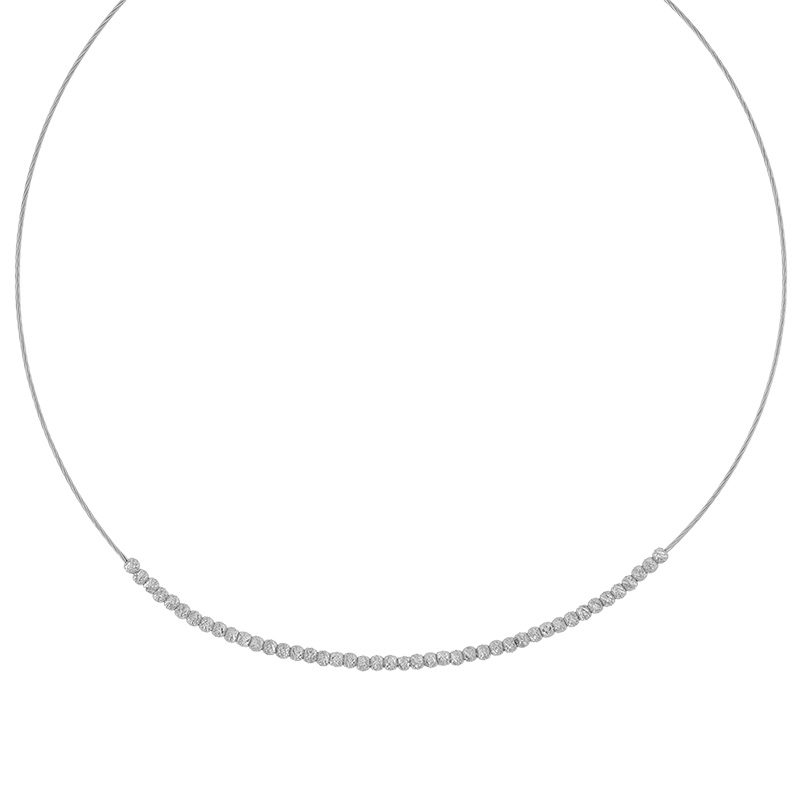 Collier câble petites boules diamantées, argent 925/1000 rhodié