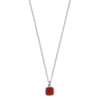 Collier cabochon carré agate rouge, argent 925/1000 rhodié