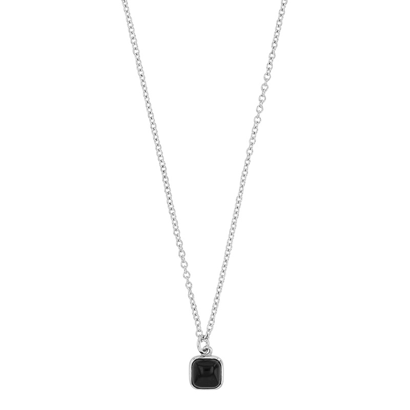 Collier cabochon carré agate rouge, argent 925/1000 rhodié