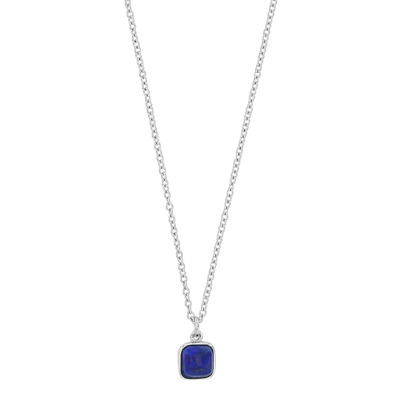 Collier cabochon carré agate rouge, argent 925/1000 rhodié