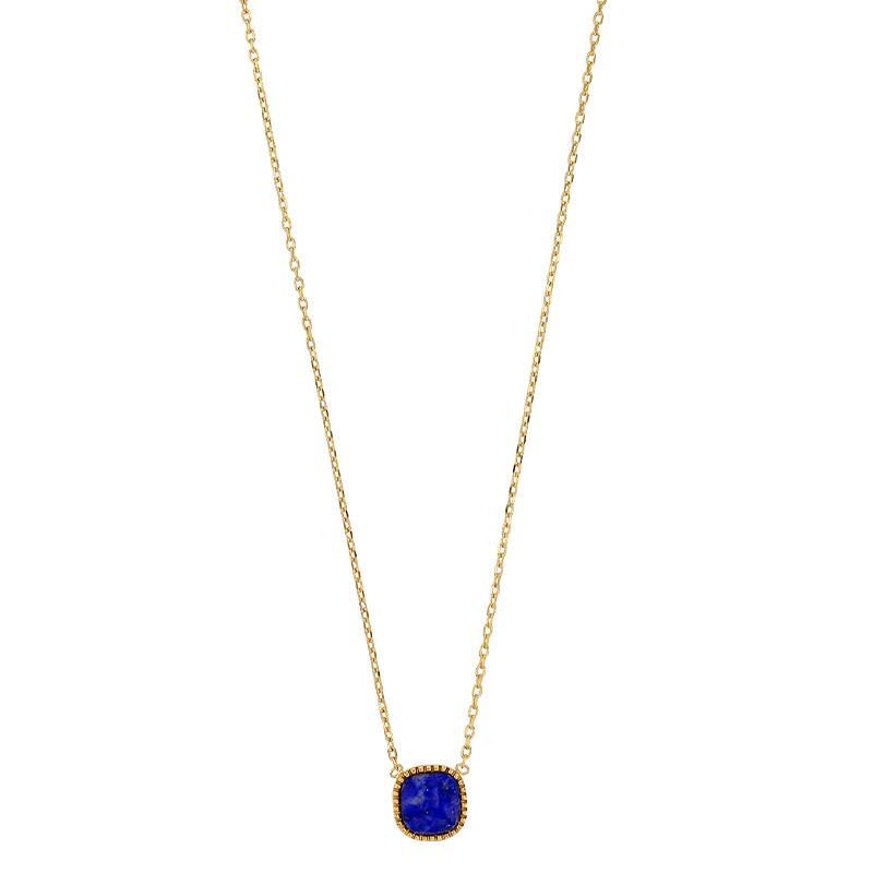 Collier cabochon coussin Lapis-lazuli, perlé, Plaqué or