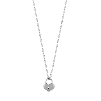 Collier cadenas forme coeur, argent 925/1000 platiné