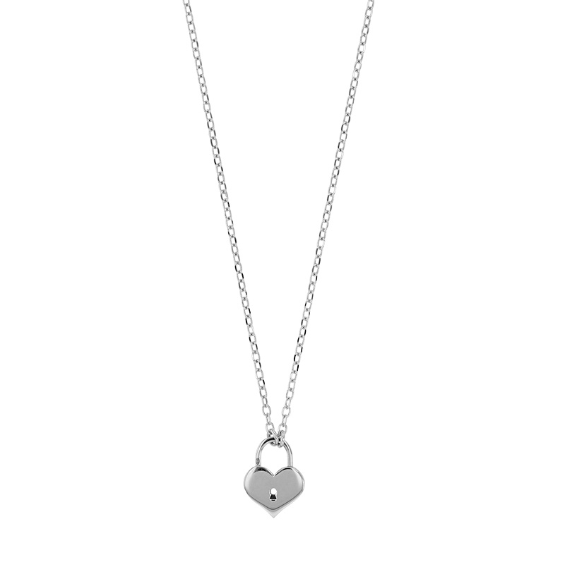 Collier cadenas forme coeur, argent 925/1000 platiné