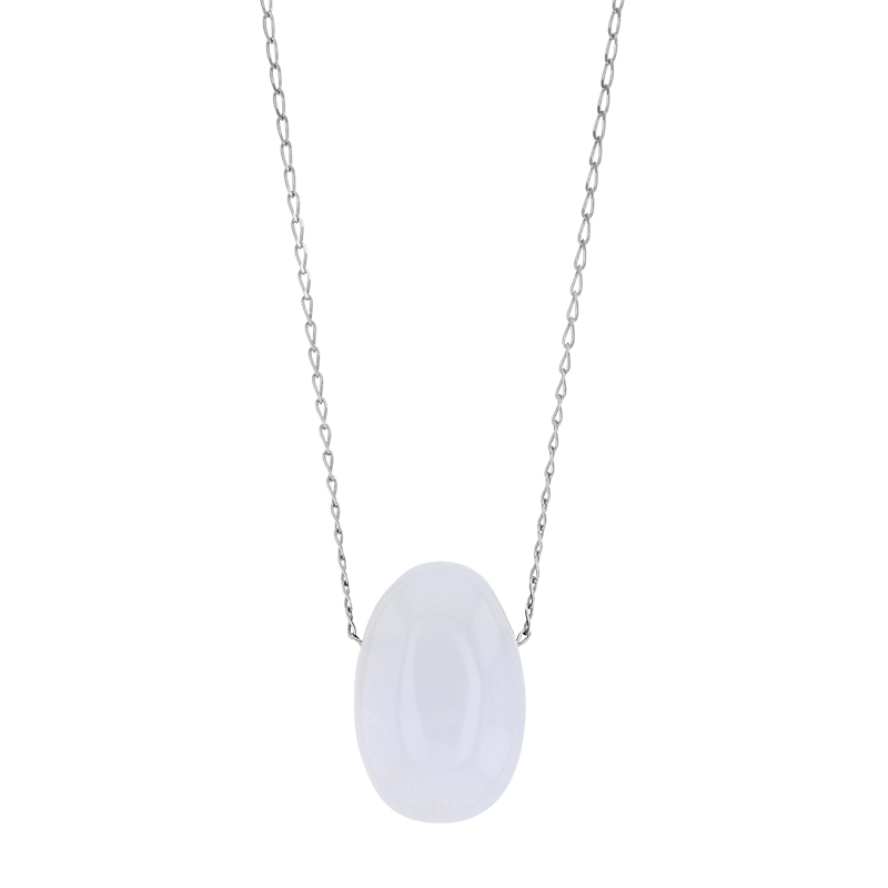 Collier Calcédoine blanche, chaîne argent 925/1000 platiné