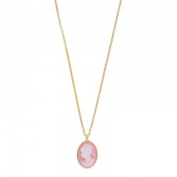 Collier camé en corail reconstitué maille forçat, argent 925/1000 doré