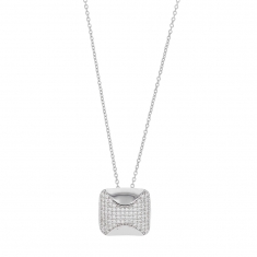 Collier carré bombé en argent 925/1000 rhodié et oxydes de zirconium