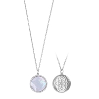 Collier cassolette ronde Amazonite entouré d'oxydes, argent 925/1000 rhodié
