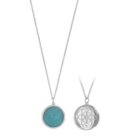 Collier cassolette ronde Amazonite entouré d'oxydes, argent 925/1000 rhodié