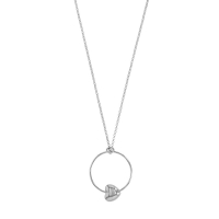 Collier cercle avec coeur bombé lisse, argent 925/1000 platiné