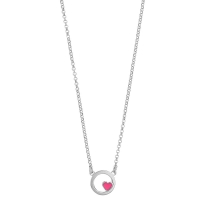 Collier cercle, coeur émail fuchsia en argent 925/1000 rhodié