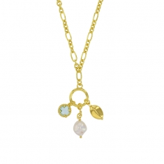 Collier cercle en pampille, cristal et perle de culture d'eau douce, argent 925/1000 doré